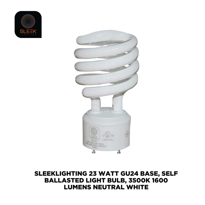 SLEEKLIGHTING - GU24 23Watt 2700K 1600lm 2 Prong Light Bulbs- UL approved-120v 60Hz - Mini Twist Lock Spiral -Self Ballasted CFL Fluorescent Bulbs- 1600lm Warm White 4 Pack (100 Watt Equ) (3500K) - NewNest Australia