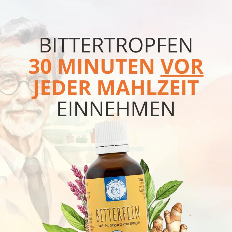 Bitterfein - herbal bitter drops | Hildegard of Bingen | Bitter substances from 17 plants | Before every meal | 50ml - concentrate for approx. 30 days - NewNest Australia