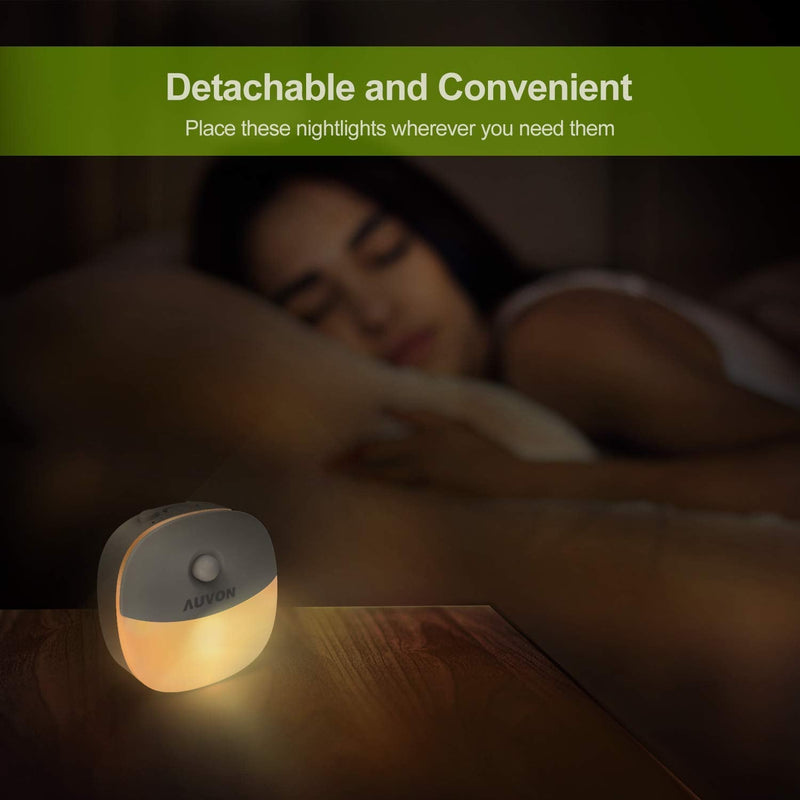 AUVON Rechargeable Mini Motion Sensor Night Light, Warm White LED Stick-On Closet Light with Dusk to Dawn Sensor, Adjustable Brightness for Wall, Stairs, Cabinet, Hallway (2 Pack) A-warm White - NewNest Australia