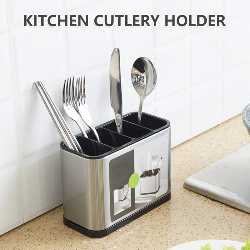 Keyohome Kitchen Cutlery Holder Stainless Steel Large Capacity Utensil Holder with Divider Weighted Base for No Tipping for All Kitchens Countertop or Table,18x13x8.6cm - NewNest Australia