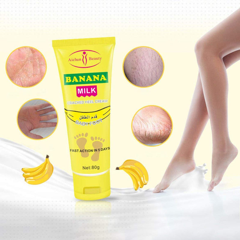 AICHUN BEAUTY Cracked Heel Cream Foot Care Banana Milk Cream Repair Relieves Rough Dry Skin Baby Foot Chilblains Hyperkeratosis 80g - NewNest Australia