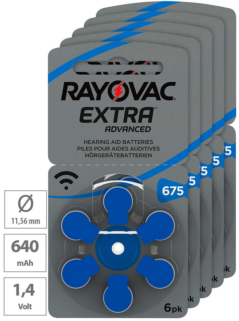 RAYOVAC hearing aid batteries 675 Extra Advanced 1.45V 640 mAh, 5x economy pack of 6 - NewNest Australia