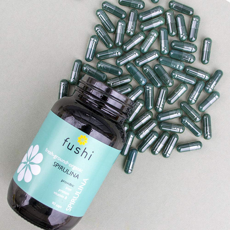 Fushi Organic Spirulina 500 mg, 90 Caps | Cold Processed | Vegan Protein source | Best for Iron, Protein, Vitamin B | Ethical & Vegan Society Approved | Manufactured in the UK - NewNest Australia