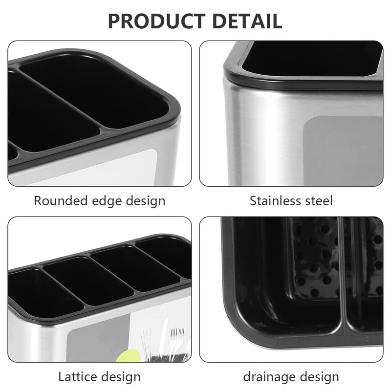 Keyohome Kitchen Cutlery Holder Stainless Steel Large Capacity Utensil Holder with Divider Weighted Base for No Tipping for All Kitchens Countertop or Table,18x13x8.6cm - NewNest Australia