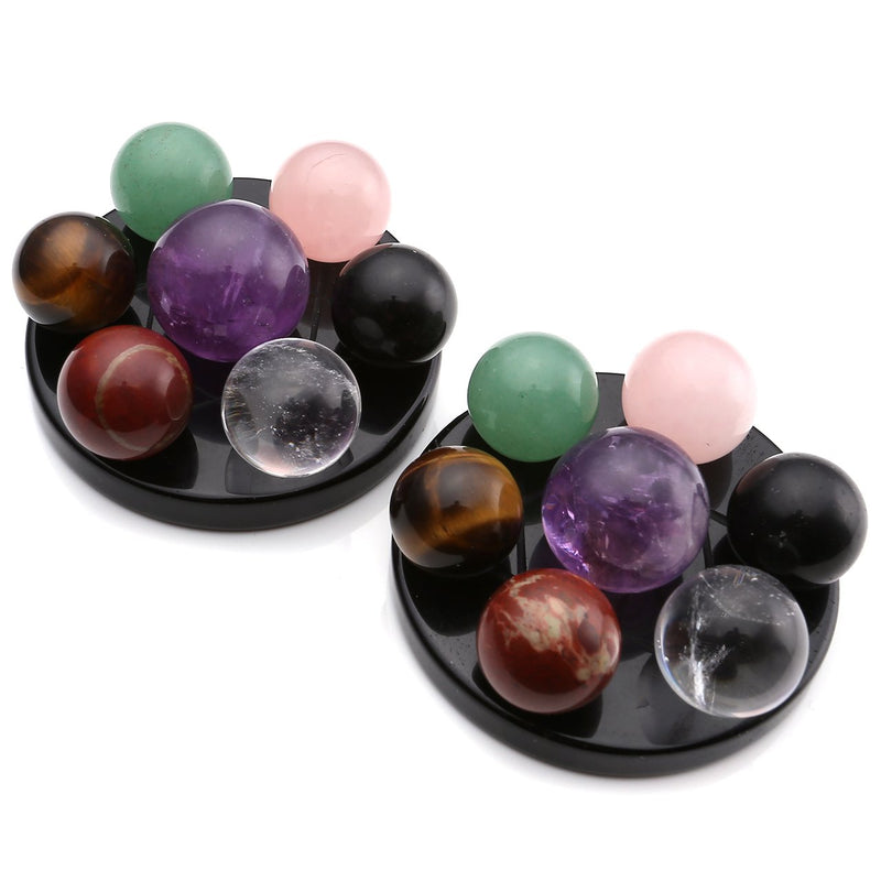 NewNest Australia - Jovivi Seven Star Group Natural Amethyst Chakra Crystal Sphere Ball with Black Obsidian Stand w/Box 