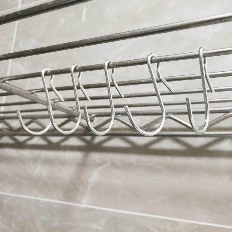 NewNest Australia - LJY 50 Pieces Clip Type Pot Rack Hanging Gutter Grid Hooks S Shaped Metal Hangers with Plastic Storage Box for Kitchen Bedroom Office Wire Shelving Pegboard 