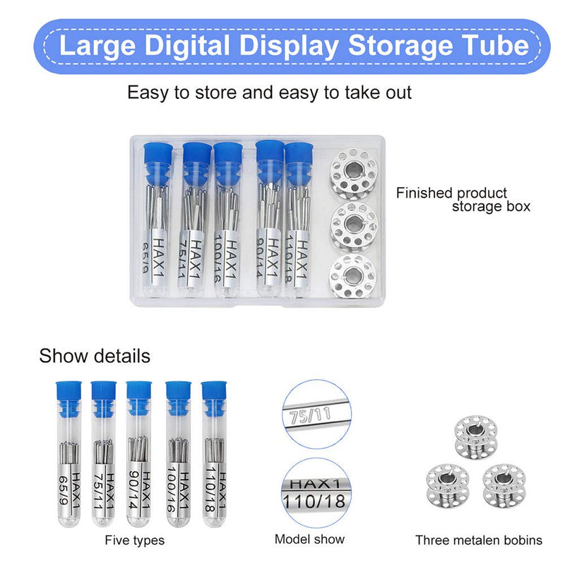 100PCS Sewing Machine Needles, Universal Sewing Machine Needle for Singer, Brother, Janome, Varmax, Needles for Sewing Machine with Sizes HAX1 65/9, 75/11, 90/14, 100/16, 110/18 - NewNest Australia