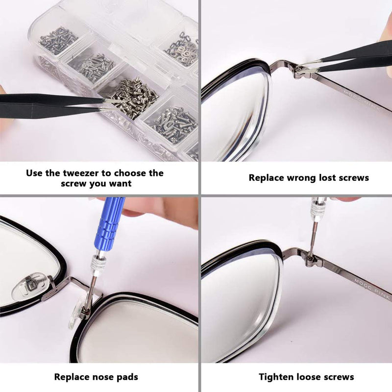 Glasses repair set, glasses repair kit with glasses screws, 5 in 1 mini screwdriver and tweezers, glasses repair tool set for repairing glasses, sunglasses, watches, jewelry - NewNest Australia