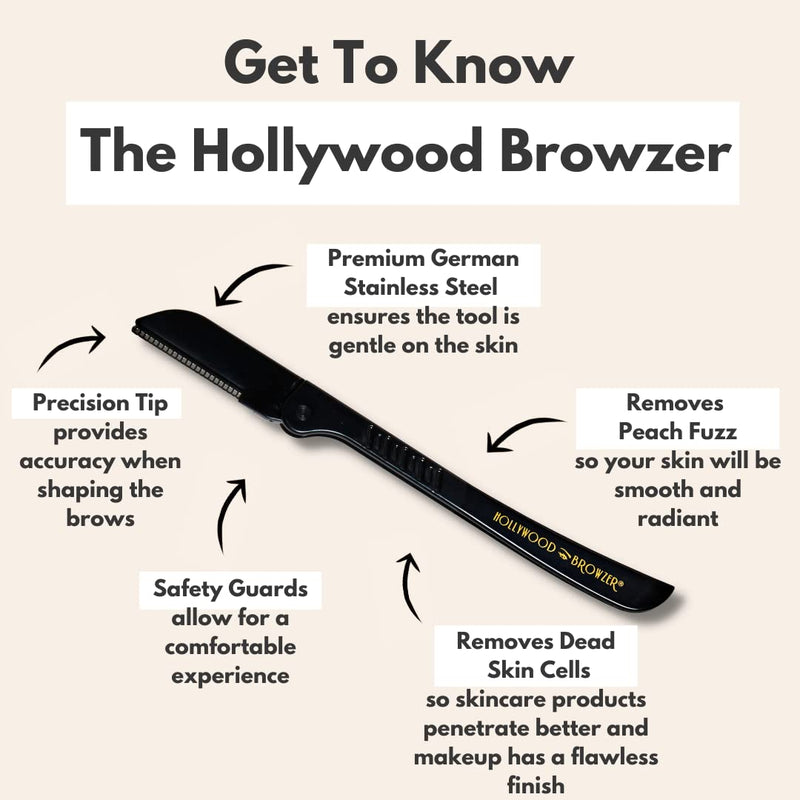 Hollywood Browzer Eyebrow Razor - Facial Hair Remover Shaver Trimmer Shaper | Removing Unwanted Hair | Dermaplaning | Exfoliation | Protective Pouch Included - Royal Gold - NewNest Australia