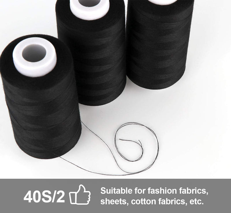 ilauke 4 x 3000 Yards Serger Thread Spools Black Polyester Sewing Threads Overlock Cone - NewNest Australia