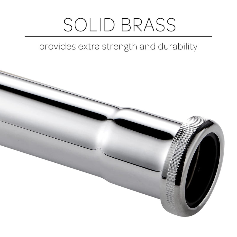 Brass Slip Joint Extension Tube 1-1/4” OD x 12” with Nut and Rubber Washer, P Trap Extension Tube, Sink Drain Tailpiece Tube Extension, Polished Chrome - NewNest Australia