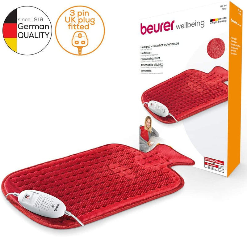 Beurer HK44UK Heat Pad | Soft and cosy electric heat pad | Rapid warm-up function | 3 electronically regulated temperature settings | Machine-washable | The NEW-AGE hot water bottle, 50 x 30 cm, Red - NewNest Australia