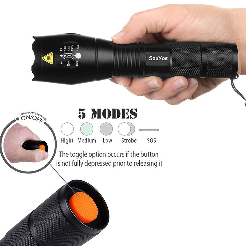 TC1200 Tactical Flashlight with 2000 Lumen XML-T6 LED,Zoomable 5 Light Modes As Seen on TV Flashlights for Hurricane,Camping,Hiking,Emergency, 4 Pack 4 Pack Flashlight - NewNest Australia