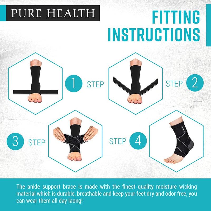 Pure Health Ankle Support for Ligament Damage Sprained Ankle, Achilles Tendonitis Foot & Plantar Fasciitis Support Strap, Heel Pain Relief & Wrap for Compression, (Pack of 1, Medium) - NewNest Australia