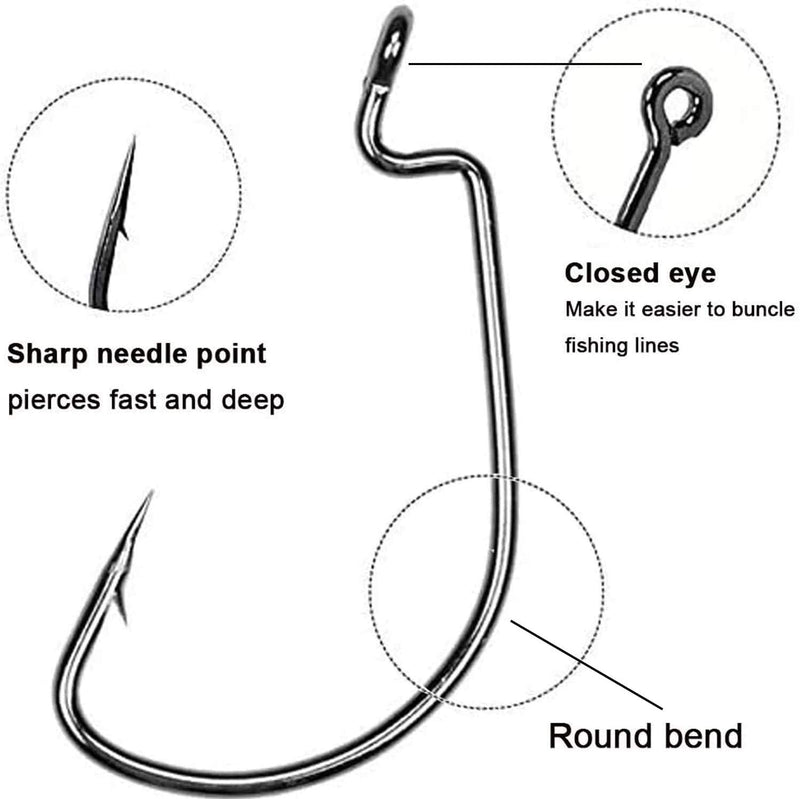 Bass Fishing Worm Hooks Set, 50pcs/100pcs 3X Strong Fishing Worm Hooks, Offset Worm Hooks High Carbon Steel Wide Gap Bass Hooks Soft Worm Bait Jig Fish Hooks for Bass Trout Salmon Freshwater Saltwater 100pcs worm hooks(1#-5/0) - NewNest Australia