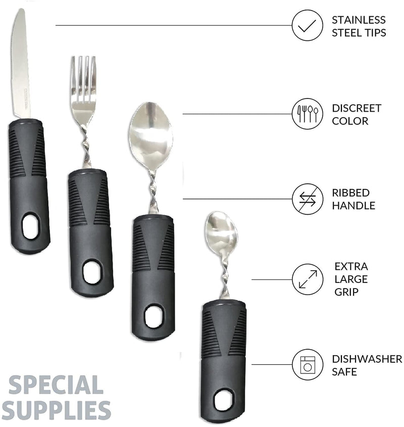 Extra Wide Handles Bendable Easy Grip Cutlery Set, Chunky Handles, Corfort Grips Disability Ideal Dining aid for Elderly Disabled Arthritis Parkinson's Disease Tremors Sufferers Black knife - NewNest Australia