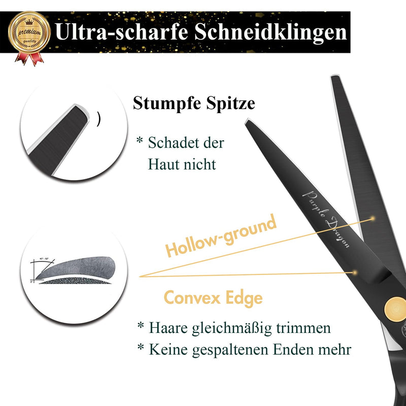 Purple Dragon Hair Scissors 5.5 Inch Professional Hairdressing Scissors Hairdressing Scissors Set Perfect Haircut for Men and Women Sharp Scissors for Barber/Hairdresser/Beginners (Black) Black - NewNest Australia