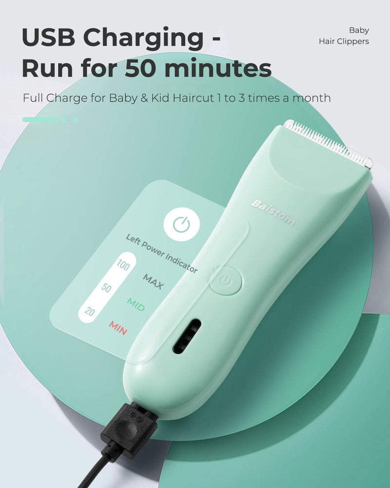 Baistom Baby Hair Clipper, Quiet Hair Trimmer for Kids and Children, Waterproof Rechargeable Cordless Haircut Kit for Toddler, Green - NewNest Australia