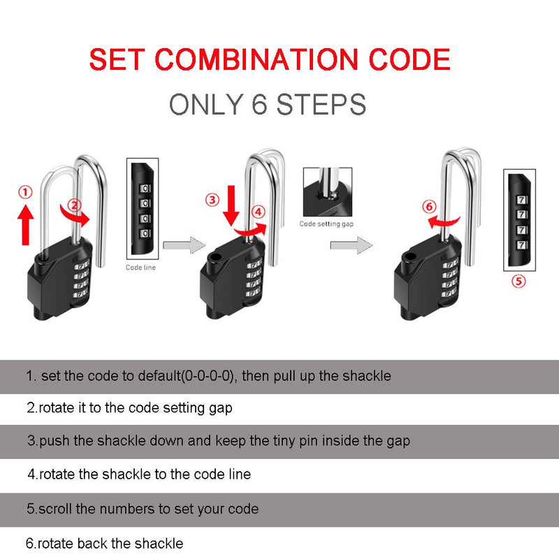 Disecu 4 Digit Combination Lock 2.5 Inch Long Shackle and Outdoor Waterproof Resettable Padlock for Gym Locker, Hasp Cabinet, Gate, Fence, Toolbox (Black, Pack of 2) Black - NewNest Australia