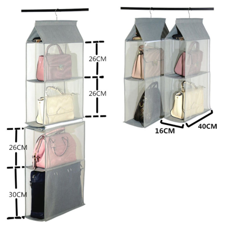 Detachable 6 Compartment Organizer Pouch Hanging Handbag Organizer Clear Purse Bag Collection Storage Holder Wardrobe Closet Space Saving Organizers System For Living Room Bedroom Home Use(Beige) Beige - NewNest Australia