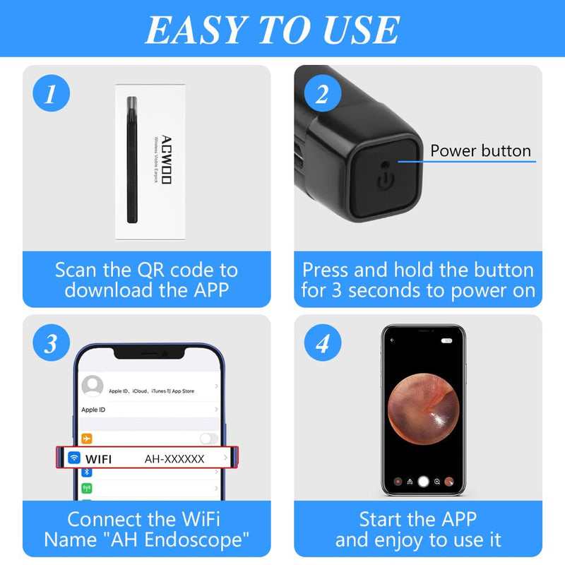 ACWOO Earwax Remover Otoscope, Wifi Ear Cleaner Camera Ultra Thin, IP67 Waterproof Ear Endoscope Ear Cleaner, 5040P Wireless HD Otoscope with 6 LED Light for iPhone, iPad & Android - NewNest Australia