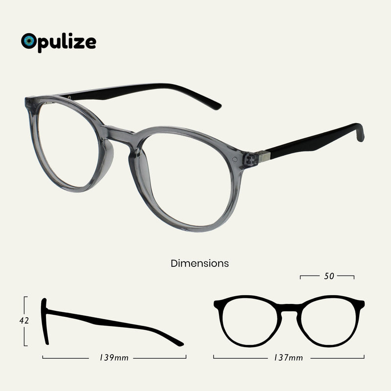 OPULIZE Met Reading Glasses Pack of 2 Slim Round Frame Spring Hinges Scratch Resistant Transparent Gray Transparent Black Men Women RR60-7C +1.50 Gray Black Arms / Clear Black Arms +1.50 Diopters - NewNest Australia