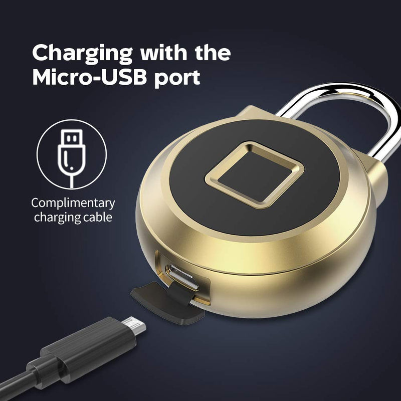 eLinkSmart Gym Locker Digital Padlock, IP65 Waterproof Fingerprint Padlock, Security Keyless Mini Smart Lock for House Door, Swimming Center, Backpack, Travel Luggage (Gold) Glod - NewNest Australia