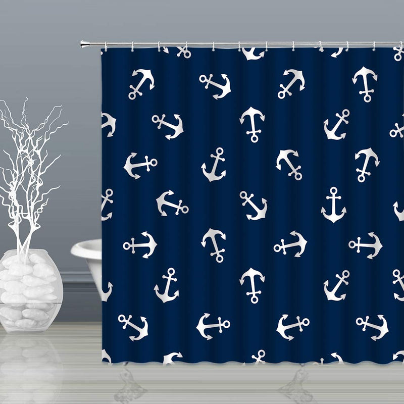 Anchor Pattern Shower Curtain Nautical Theme Navy Blue White Bathroom Curtains Decor Polyester Fabric Quick Drying 70x70 Inches Include Hooks 70*70 INCH - NewNest Australia