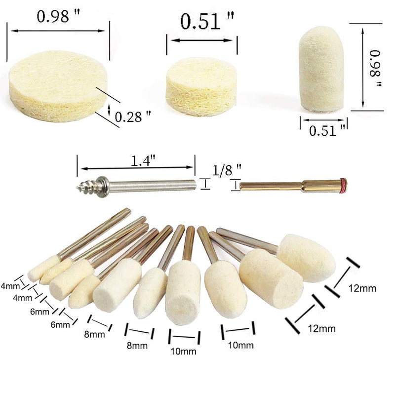 IELEK Felt Wool Polishing Buffing Pad Set Wheel Grinding Head Point & Mandrel Kit Accessories Tools Compatible for Dremel - NewNest Australia