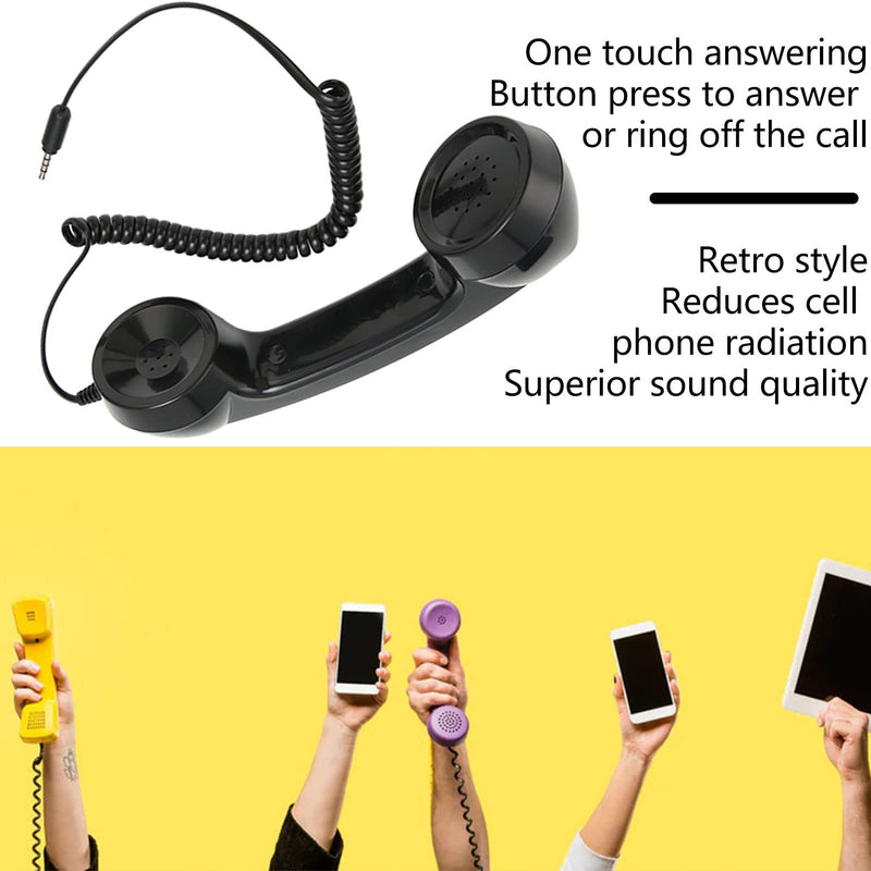 Retro 3.5mm Telephone Handset, Multifunctional Radiation-free Handheld Telephone Receiver, One-touch Operation for Mobile Phone Computer (Black) Black - NewNest Australia