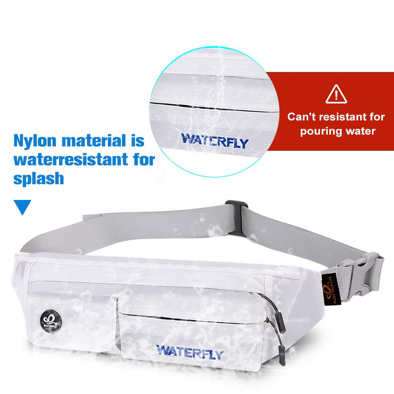 WATERFLY Fanny Pack for Women Men Water Resistant Small Waist Pouch Slim Belt Bag with 4 Pockets for Running Travelling Hiking Walking Lightweight Crossbody Chest Bag Fit All Phones White - NewNest Australia