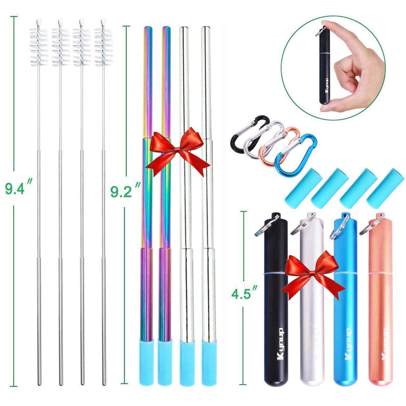 Kynup Metal Drinking Straw, 4Packs Reusable Straw Collapsible with Silicon, Stainless Ttravel Straws with Metal Case, Keychain, Cleaning Brushes, Silicon Pcs Perfect for Travel, Gifts (20 PCS) Black-blue-rose Gold-silver - NewNest Australia