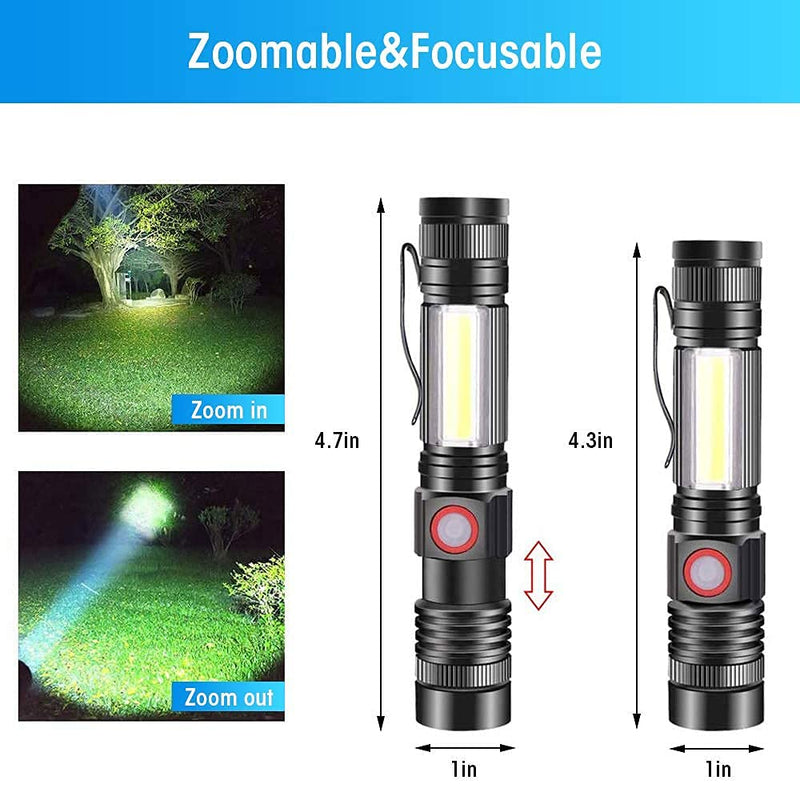 LED Rechargeable Flashlight (18650 Battery Included), EDC Magnetic Flashlight, Super Bright Tactical Flashlight 1000 Lumen, 4 Modes, Zoomable, Waterproof Flash Light for Camping & Emergency [2 Pack] 2 - NewNest Australia