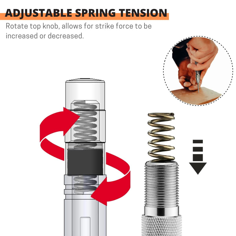 Automatic Center Punch 5 Inch Spring Loaded Center Punch Adjustable Tension Punch Tool for Metal Wood Glass Plastic(2 Pack) - NewNest Australia