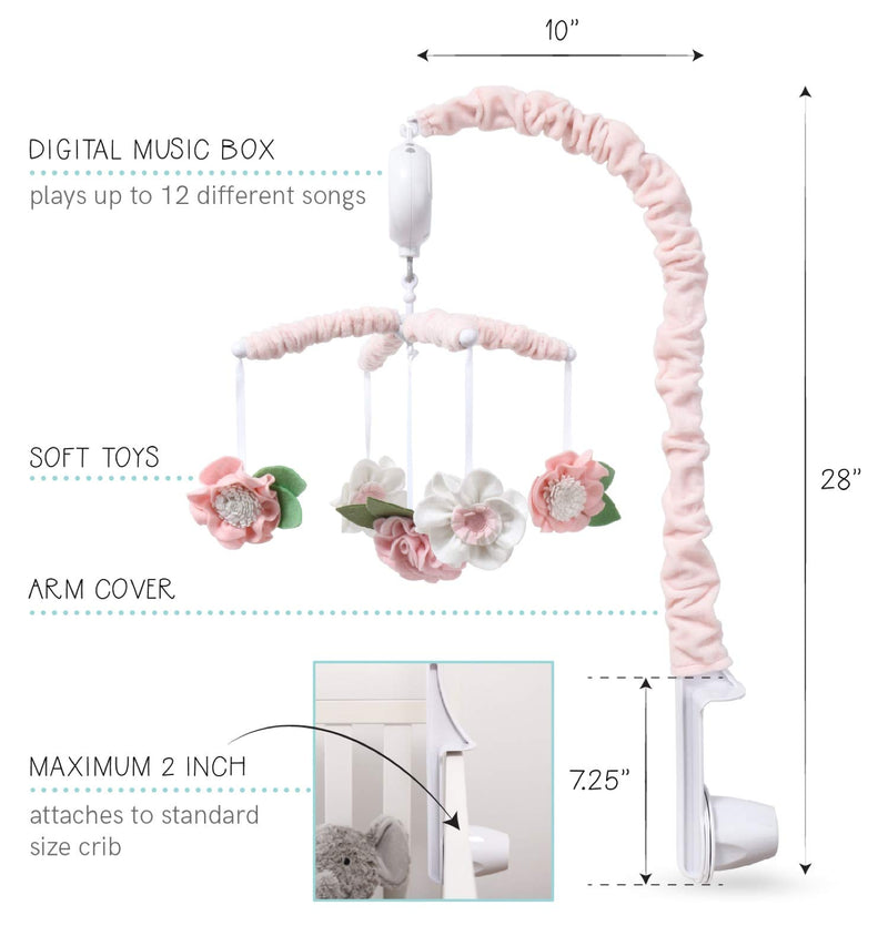 NewNest Australia - The Peanutshell Pink Floral Musical Crib Mobile for Baby Girls | Digital Music Box with 12 lullabies 