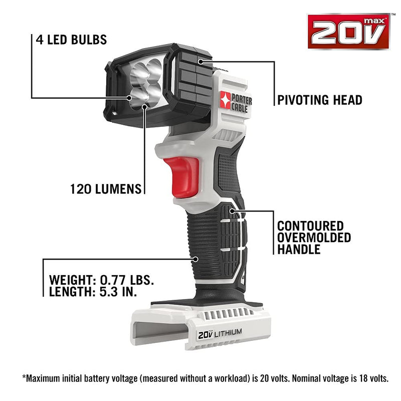 PORTER-CABLE 20V MAX LED Work Light, Tool Only (PCC700B) Black - NewNest Australia