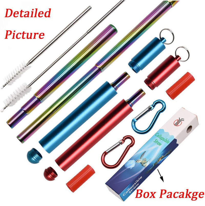 RZJZGZ 2 Pack Telescopic Reusable Straw, Collapsible Stainless Steel Straws, Portable Metal Drinking Straws with Aluminum Key-Ring Case & Cleaning Brush for Travel, Home, Work (Red and Blue) Red and Blue - NewNest Australia