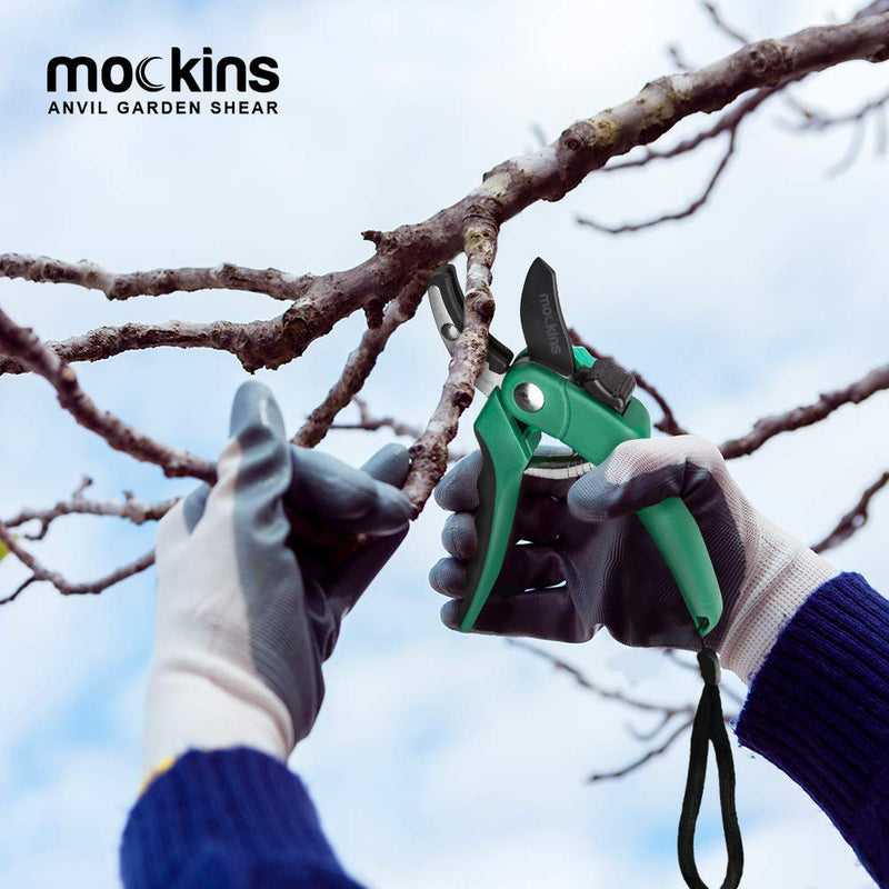 Mockins Professional Heavy Duty Garden Anvil Pruning Shears, Tree Trimmers Secateurs, Hand Pruner, Stainless Steel Blades | 8 mm Cutting Capacity Green - NewNest Australia