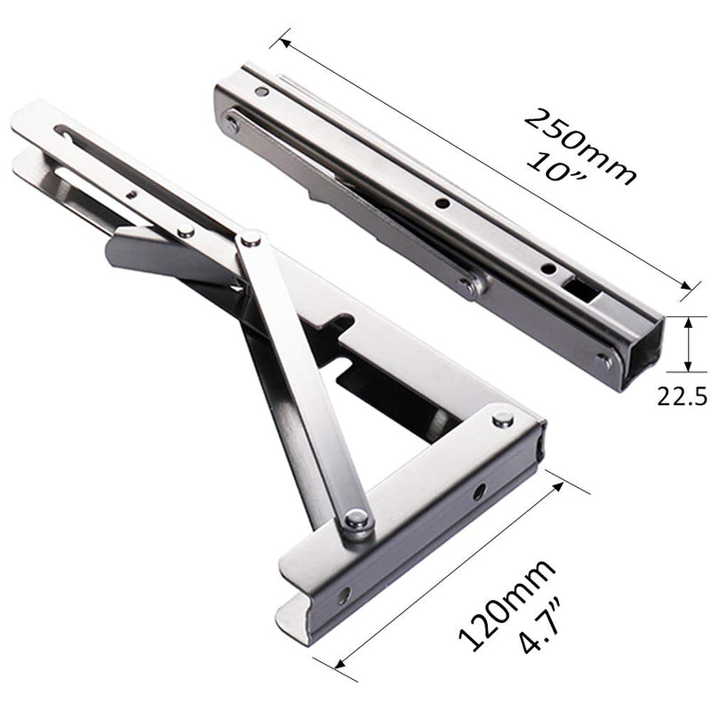 Folding Shelf Brackets - Heavy Duty Stainless Steel Collapsible Shelf Bracket for Bench Table, Space Saving DIY Bracket, Max Load: 550lb （Long：10” ，2 PCS） 10 Inch - NewNest Australia