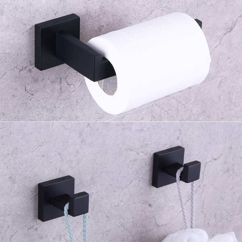 GERZWY Modern 3-Piece Bathroom Hardware Set SUS 304 Stainless Steel Toilet Paper Holder and 2X Towel Hook Wall Mounted Matte Black - NewNest Australia