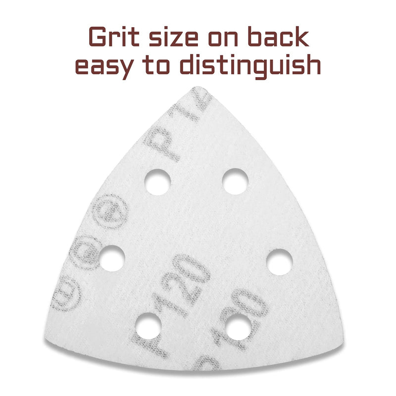 LEONTOOL 50 Pcs Triangle Sanding Pads 3.5-Inch, Hook and Loop Sanding Disc 6 Holes, Detail Sandpaper 120 Grit, Sanding Sheets Sanding Paper for Wood Metal Polishing - NewNest Australia