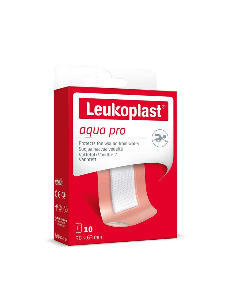 Leukoplast 7645709 Aqua Pro Dressing Plasters - Waterproof Extra-Thin Adhesive Wound Dressings - Ideal for Swimming/Bathing - Absorbant Padding - 10 PCs, Transparent, 38 x 63mm Pack - 10pcs - NewNest Australia
