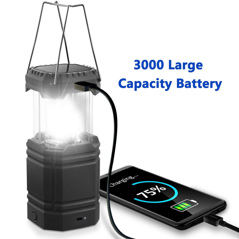 3000 Large Capacity Hand Crank Solar Camping Lantern, Portable Ultra Bright LED Torch, 30-35 Hours Running Time, USB Charger, Electronic Lantern for Outdoor Black - NewNest Australia