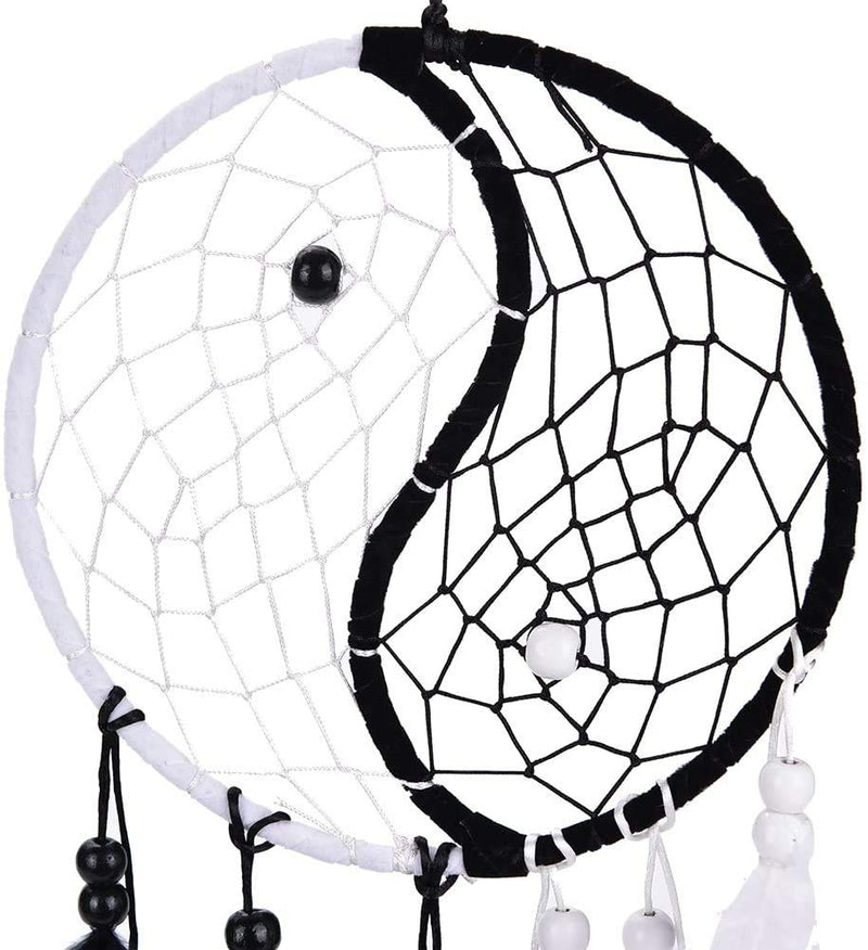 NewNest Australia - Yahpetes Dream Catcher 19.7" Feather Chandelier Ornaments Handmade Indian Wall Decoration Interior Rearview Pendant Charm Car Hanging with Feathers Beads (Black and White) Black and White 