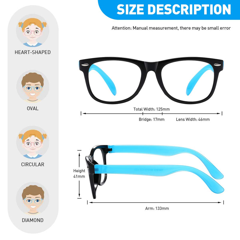 Kids Blue Light Blocking Glasses girls boys 2 pack, computer video gaming glasses for kids girls boys Age 3-10,Anti blue light & Headache (black blue + transparent purple) Black Blue + Transparent Purple - NewNest Australia
