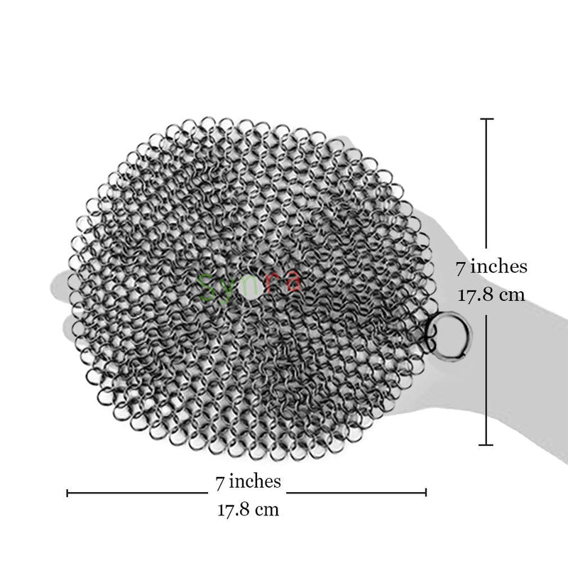 Synra Cast Iron Scrubber, 7 Inches Diameter, Round 316 Premium Stainless Steel, Lightweight, Flexible Chainmail Scrubber, Cleans Cookware with No Scratches or Residue - NewNest Australia
