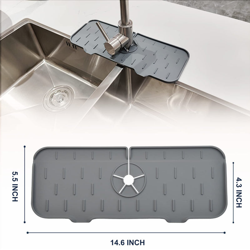Kitchen Faucet Sink Splash Guard, Silicone Faucet Water Catcher Mat – Sink Draining Pad Behind Faucet, Grey Rubber Drying Mat for Kitchen & Bathroom Countertop Protect - NewNest Australia