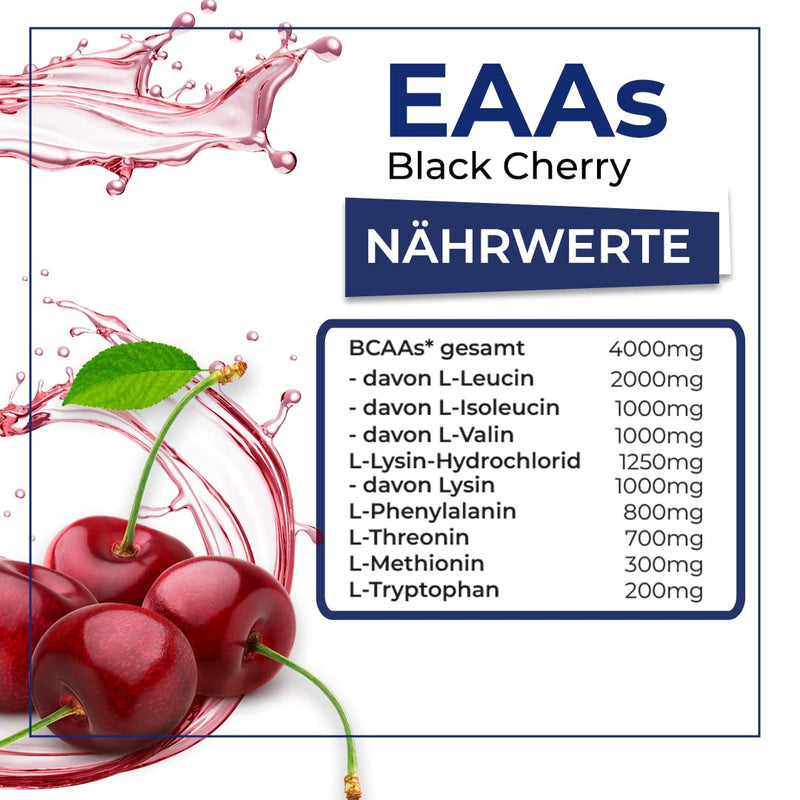 All Stars EAA Powder Black Cherry I High-dose amino acids I 420g powder with 10,000 mg EAAs per serving I BCAA supplement with L-Leucine + L-Valine + L-Isoleucine I Shake sugar-free - NewNest Australia
