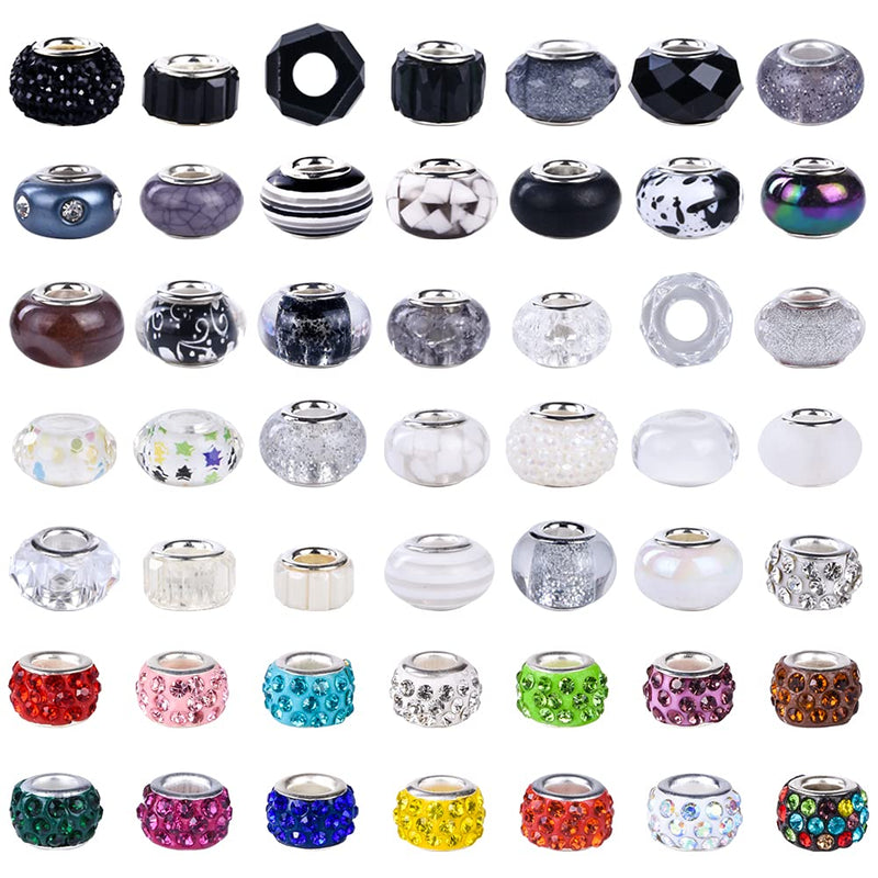 Aipridy Assortment European Large Hole Beads Spacer Beads Rhinestone Craft Beads for DIY Charms Bracelet Jewelry Making (Black-White) Black-White - NewNest Australia