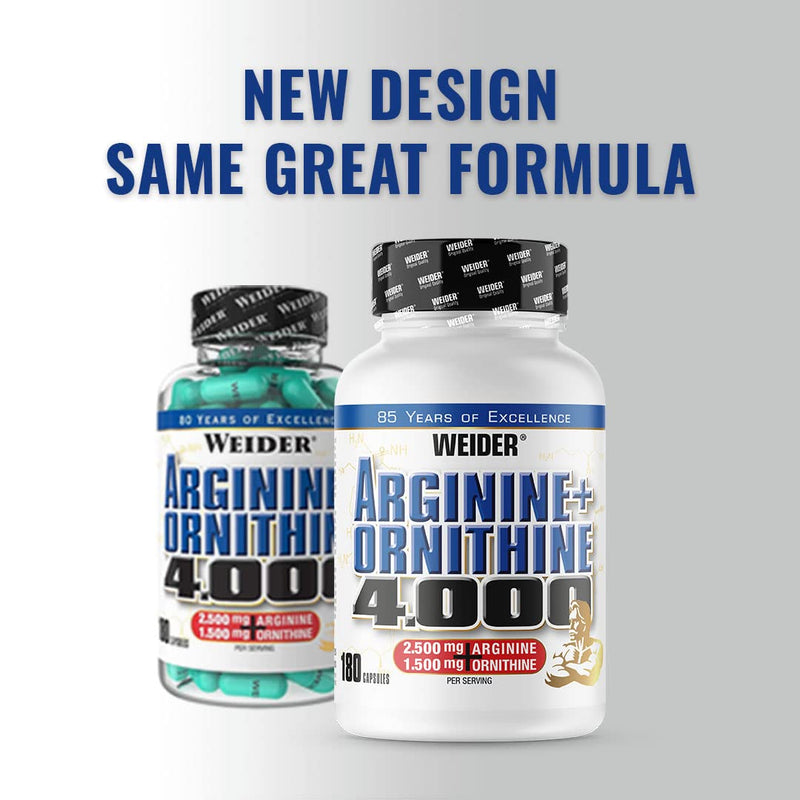 Weider Arginine + Ornithine 4000, High-Dose L-Arginine Capsules, Amino Acid Complex With L-Ornithine, Pre-Workout Capsules, Training Booster, Nutrients For Blood Circulation, 180 Capsules - NewNest Australia